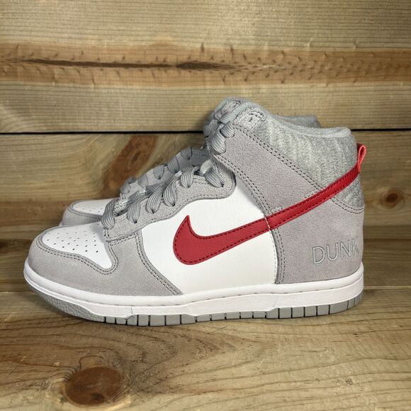 NEW Size 3.5Y Nike Dunk High Athletic Smoke Club Grey Red White Shoes DH9750-001 - Picture 2 of 9